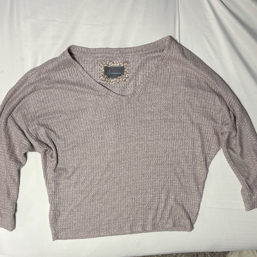 Anthropologie Beige V-Neck Sweatshirt
